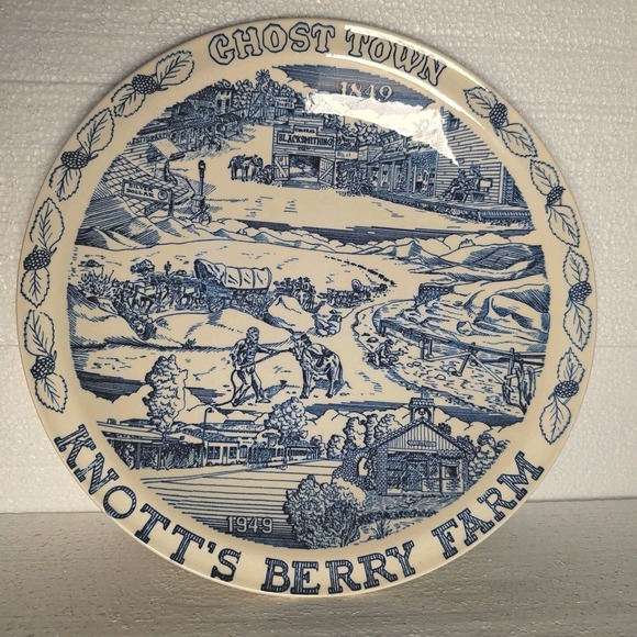 Vernon Kilns Other - VTG 1949 Vernon Kilns Knott's Berry Farm Ghost Town Centennial Blue Transferware
